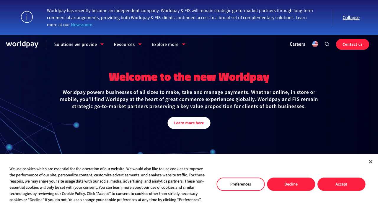 Screenshot of Worldpay: Payment Processing Solutions for Businesses