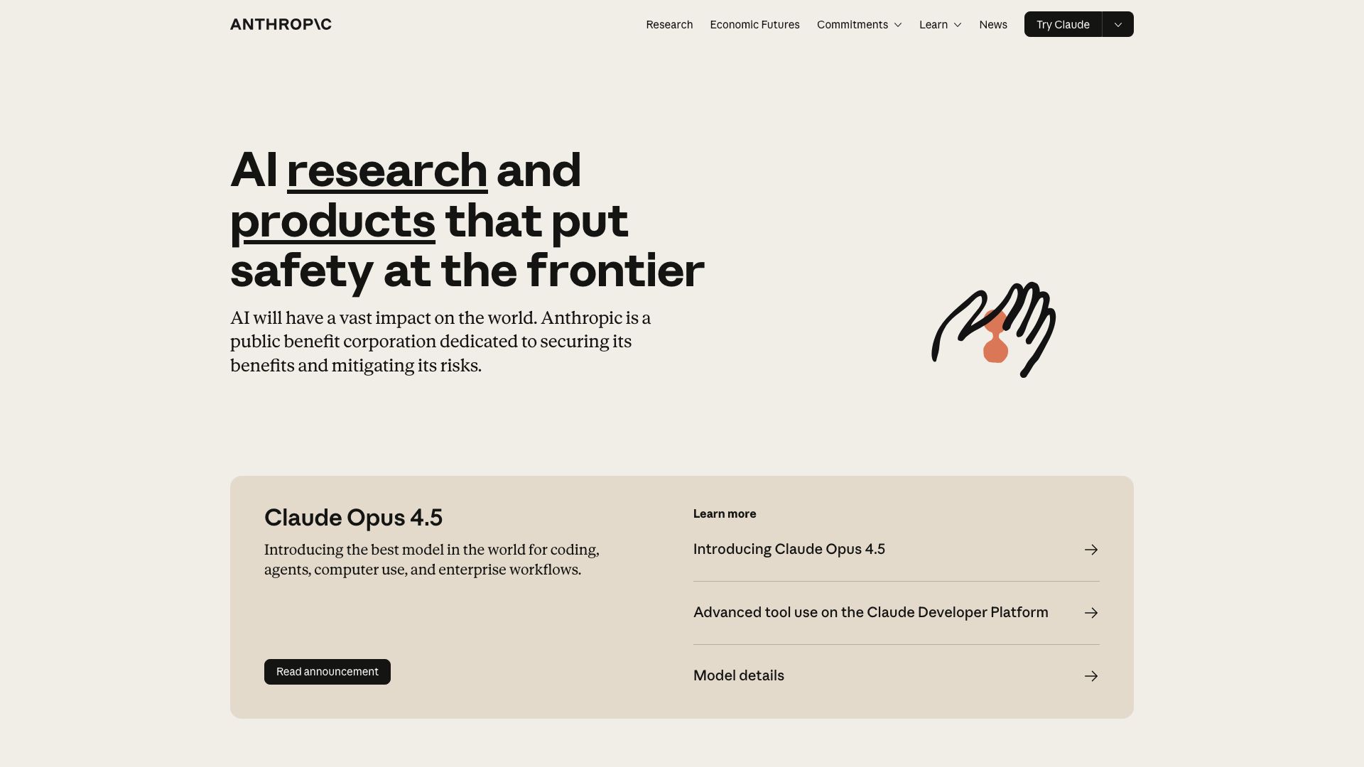 Screenshot of Anthropic: Building Safe and Powerful AI