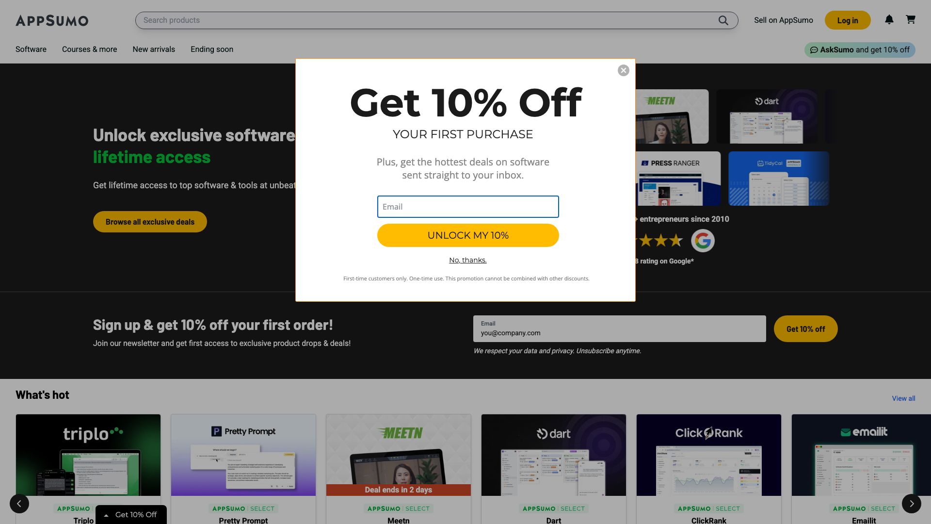 Screenshot of AppSumo: Lifetime Software Deals for Entrepreneurs