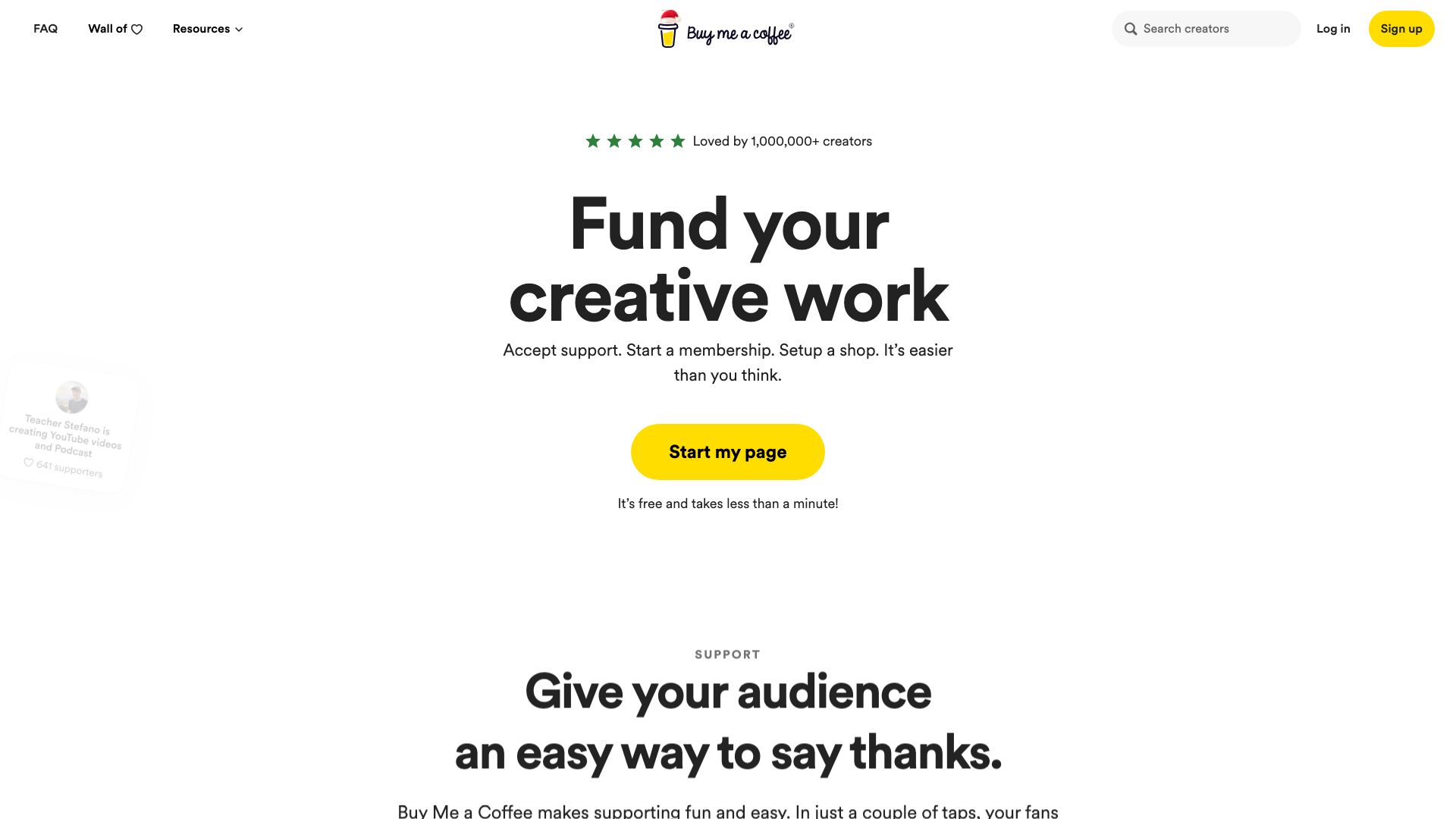 Screenshot of Buy Me a Coffee: Support Creators