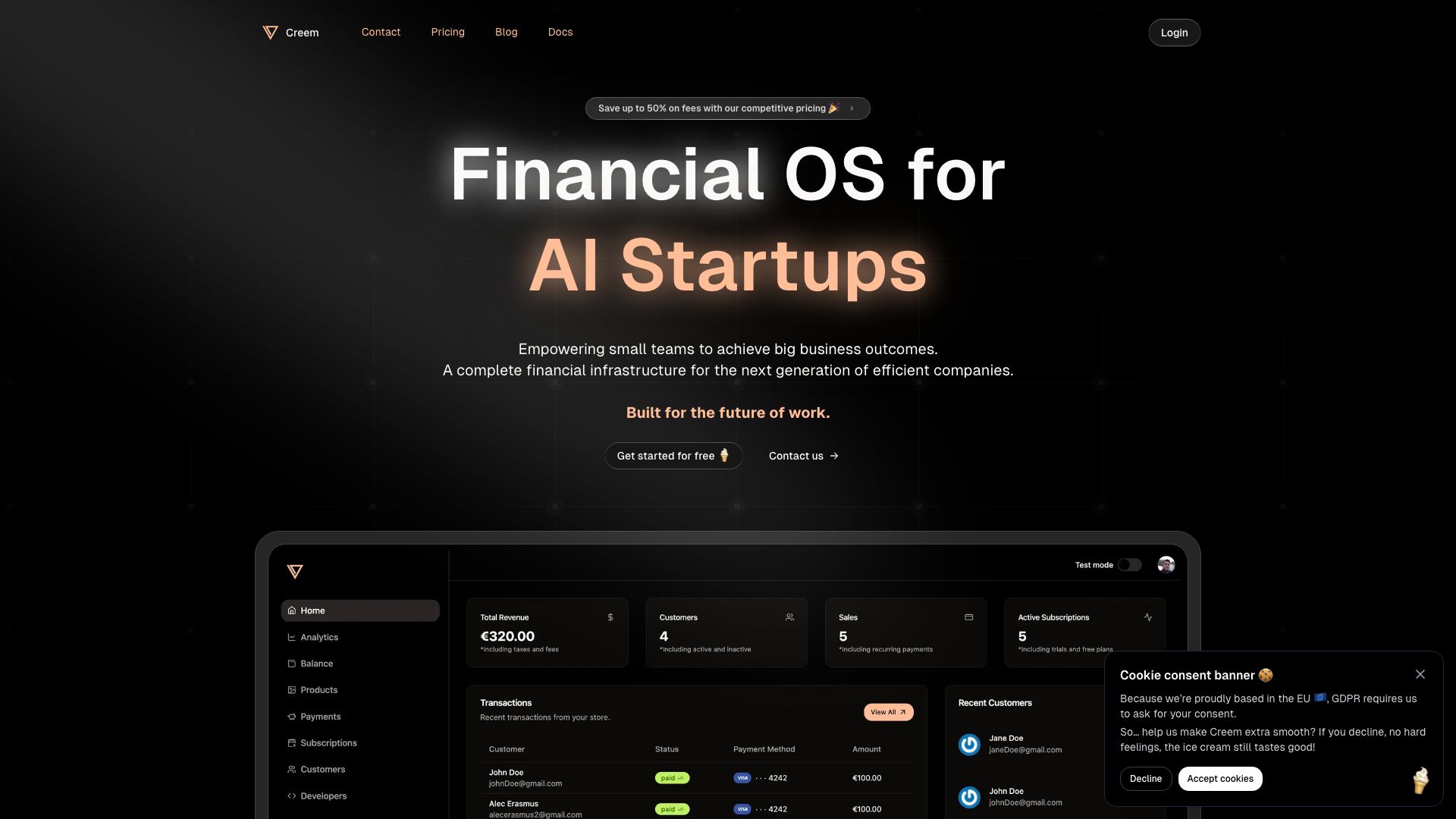 Screenshot of Creem: AI for SaaS Growth