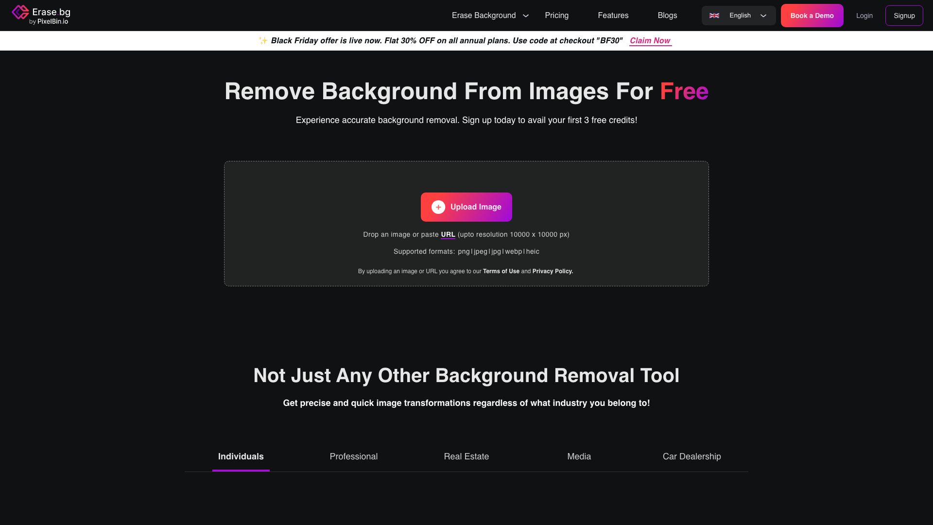 Screenshot of Erase.bg: Your AI-Powered Background Removal Tool