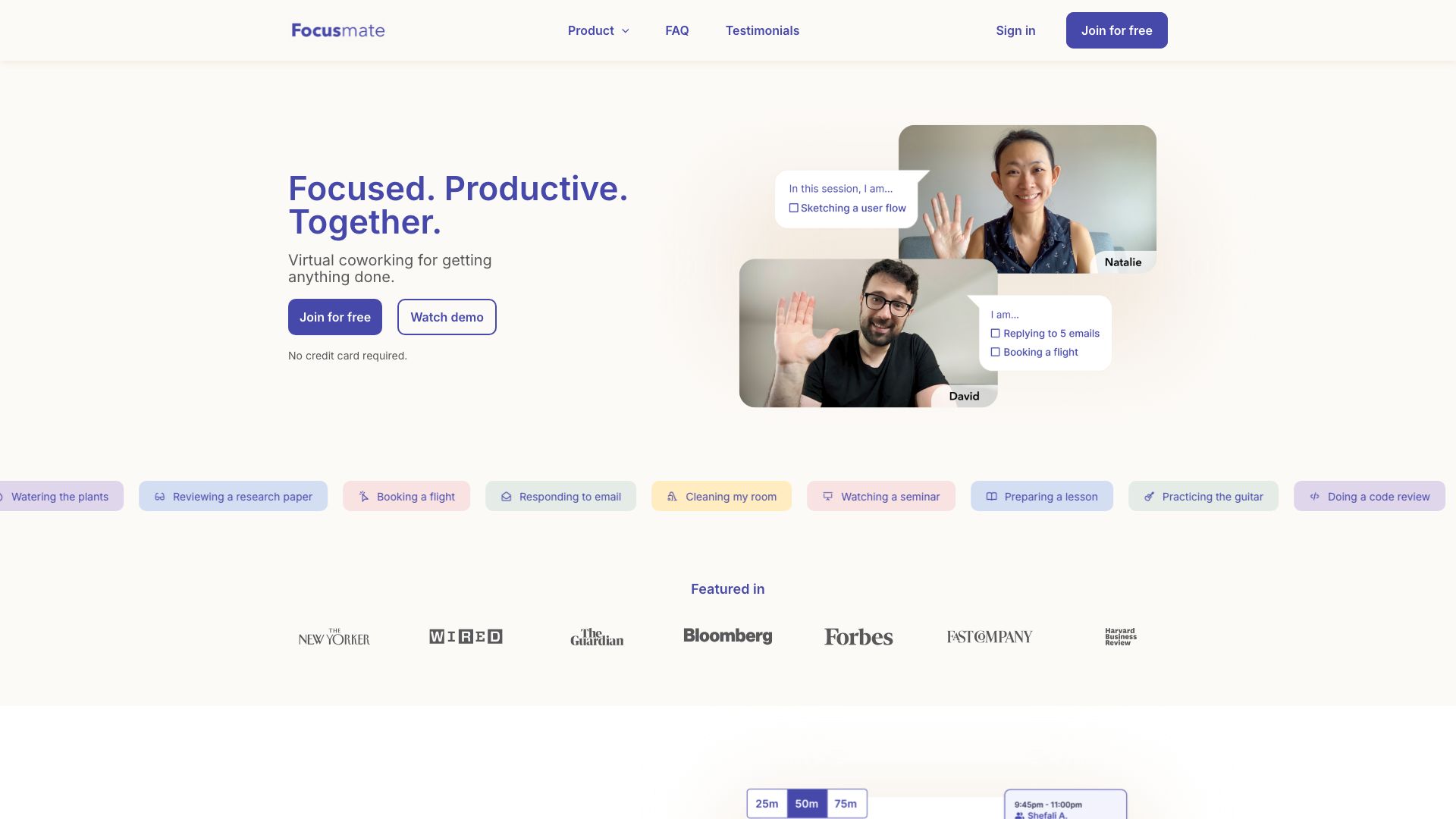 Screenshot of Focusmate: Your Virtual Co-working Partner
