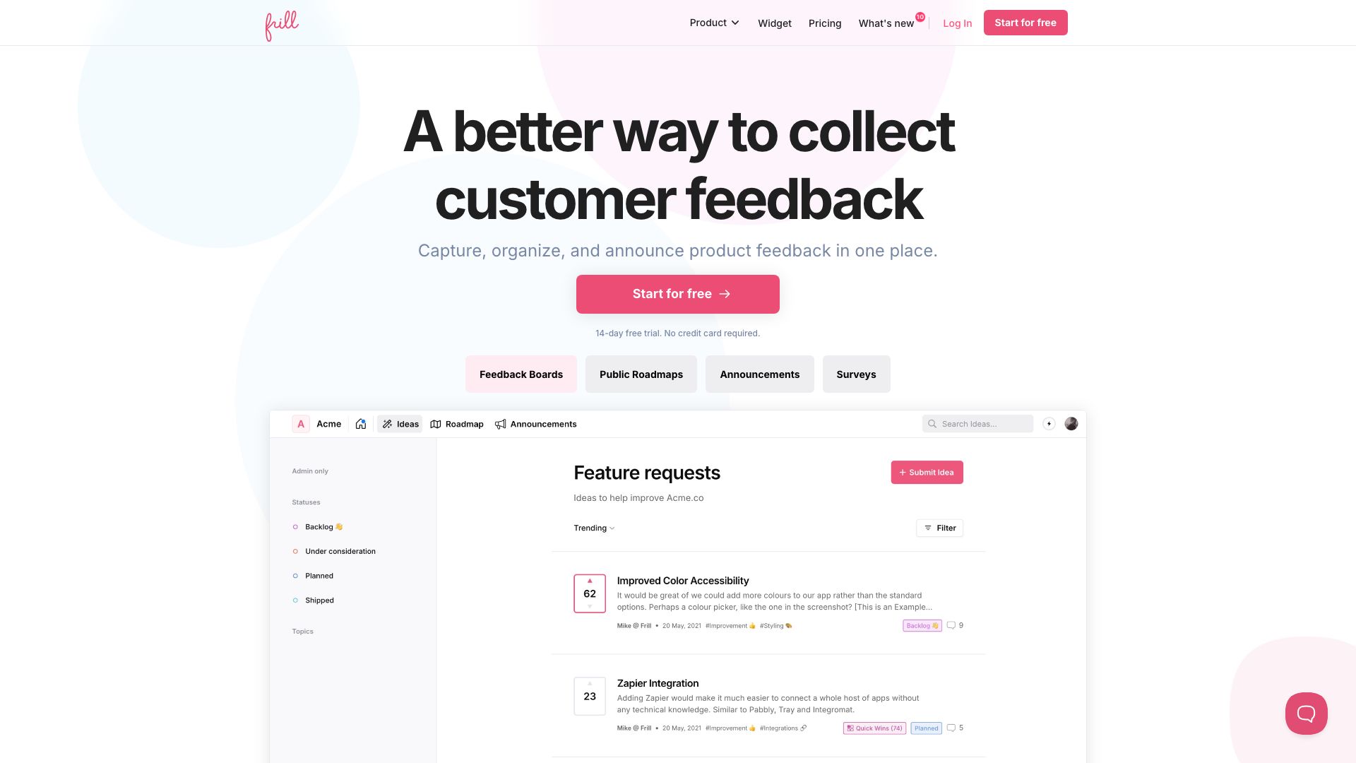 Screenshot of Frill.co - Customer Feedback & Feature Requests
