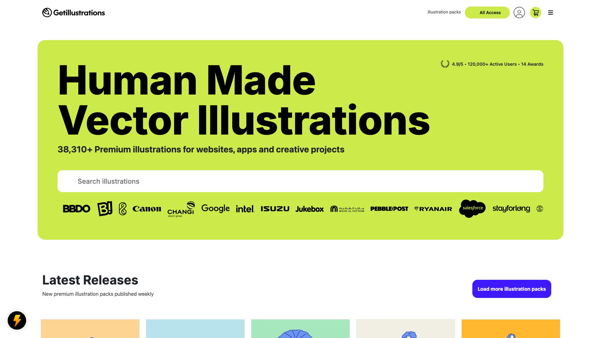Screenshot of GetIllustrations.com: Premium Illustration Marketplace