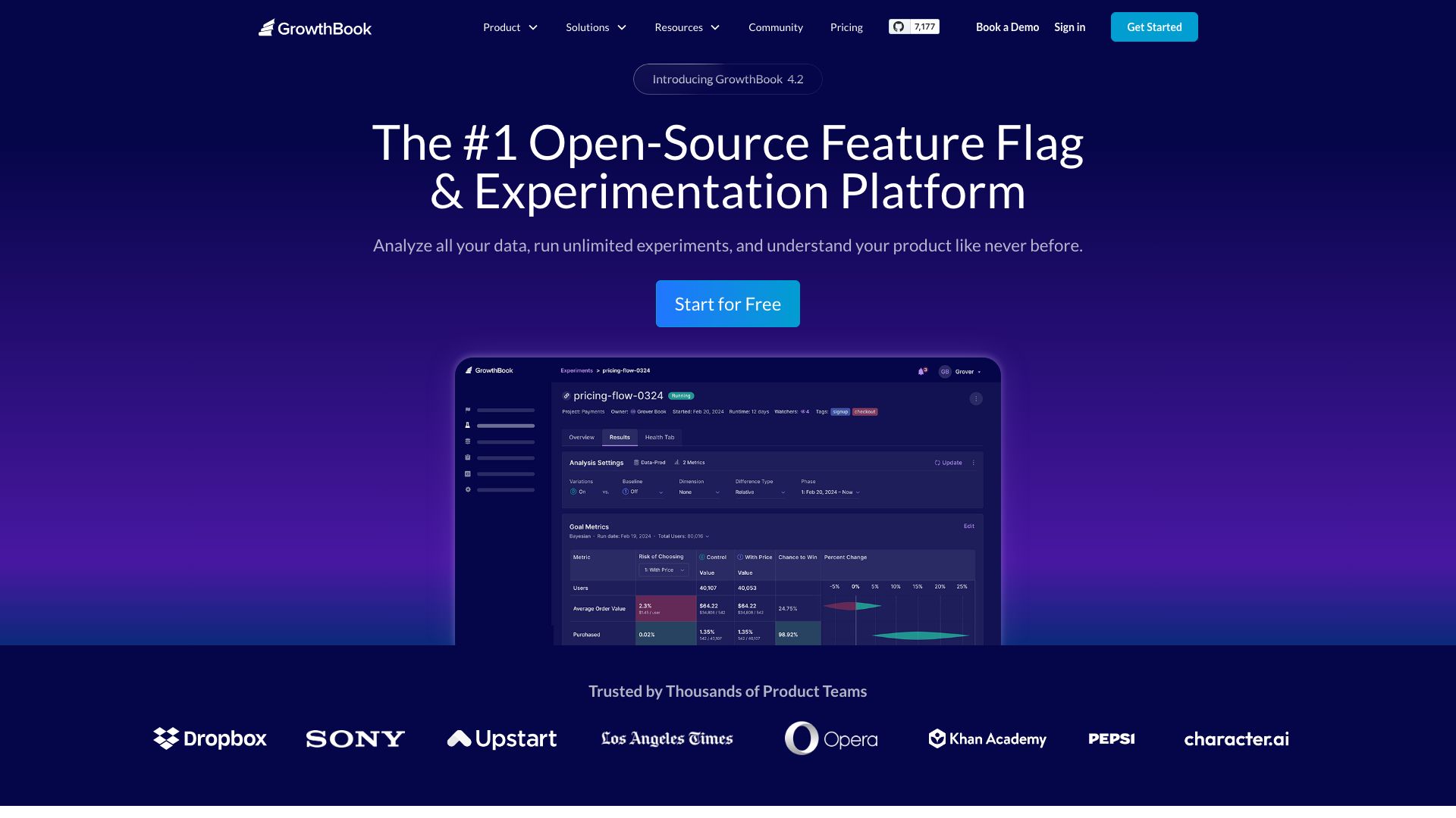 Screenshot of GrowthBook: Feature Flagging and Experimentation Platform