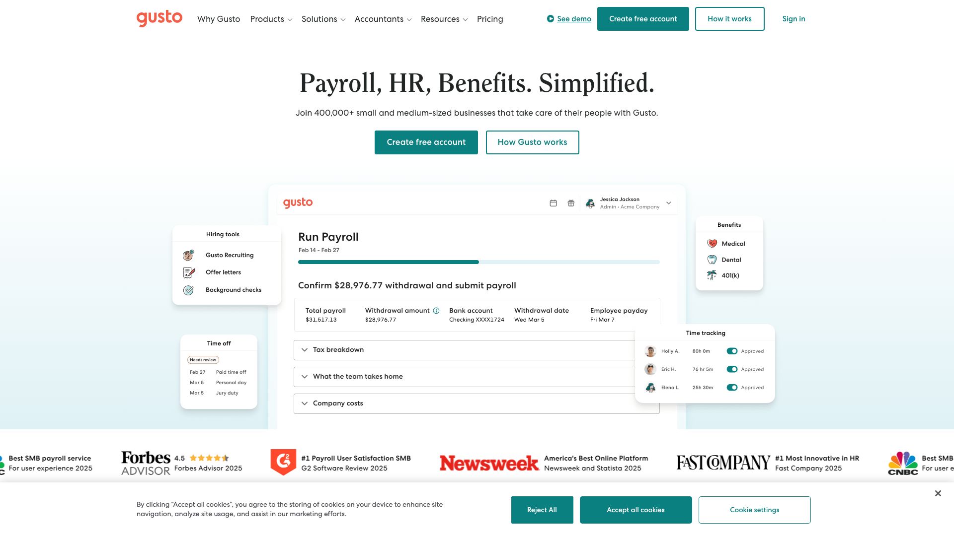Screenshot of Gusto: Your All-in-One Small Business HR Platform