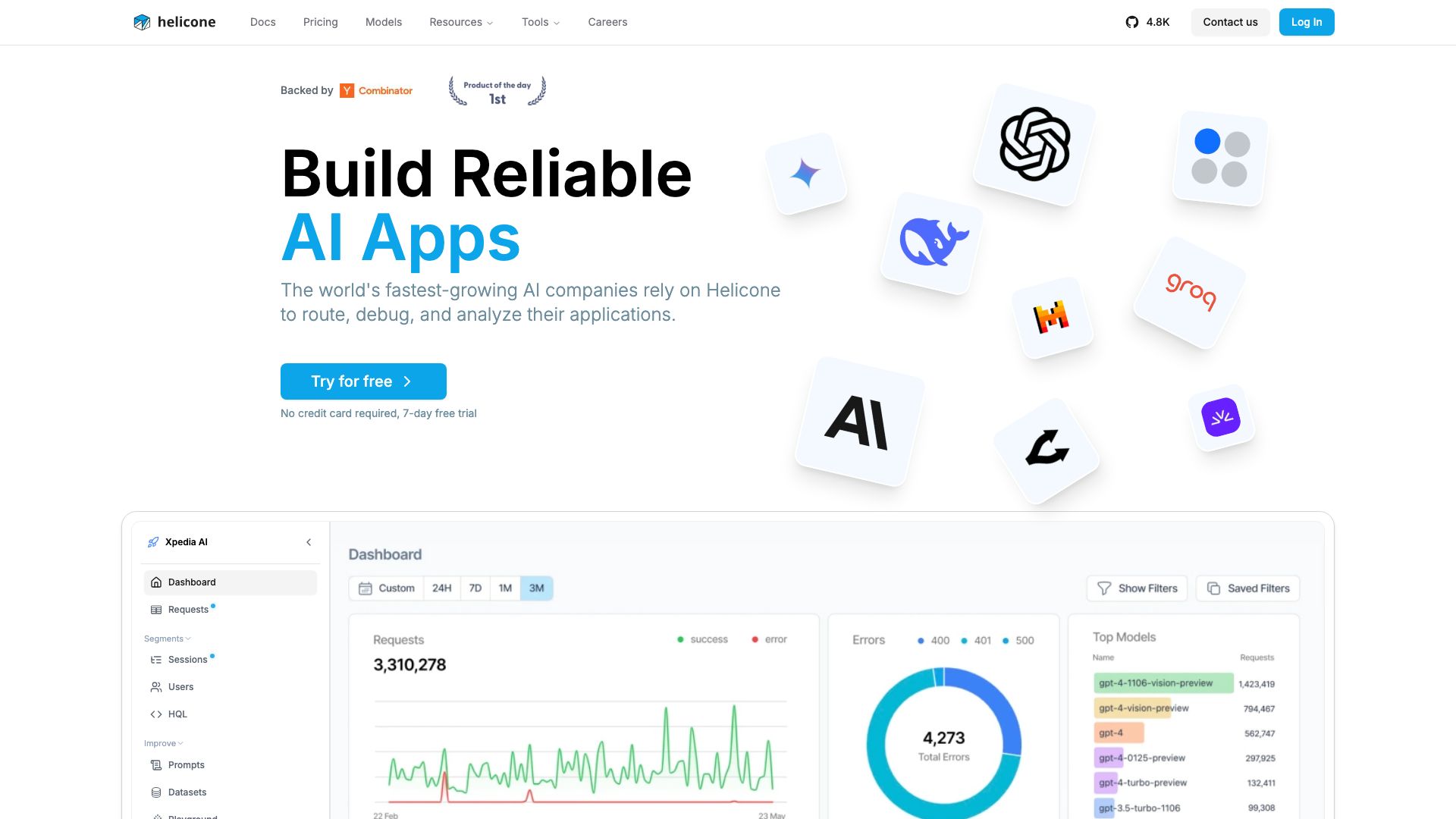 Screenshot of Helicone.ai: Observability for AI