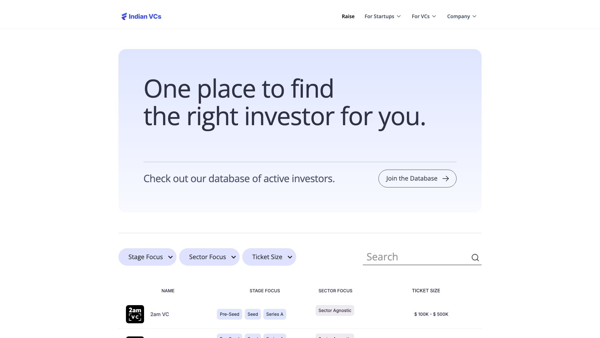 Screenshot of Indian VCs
