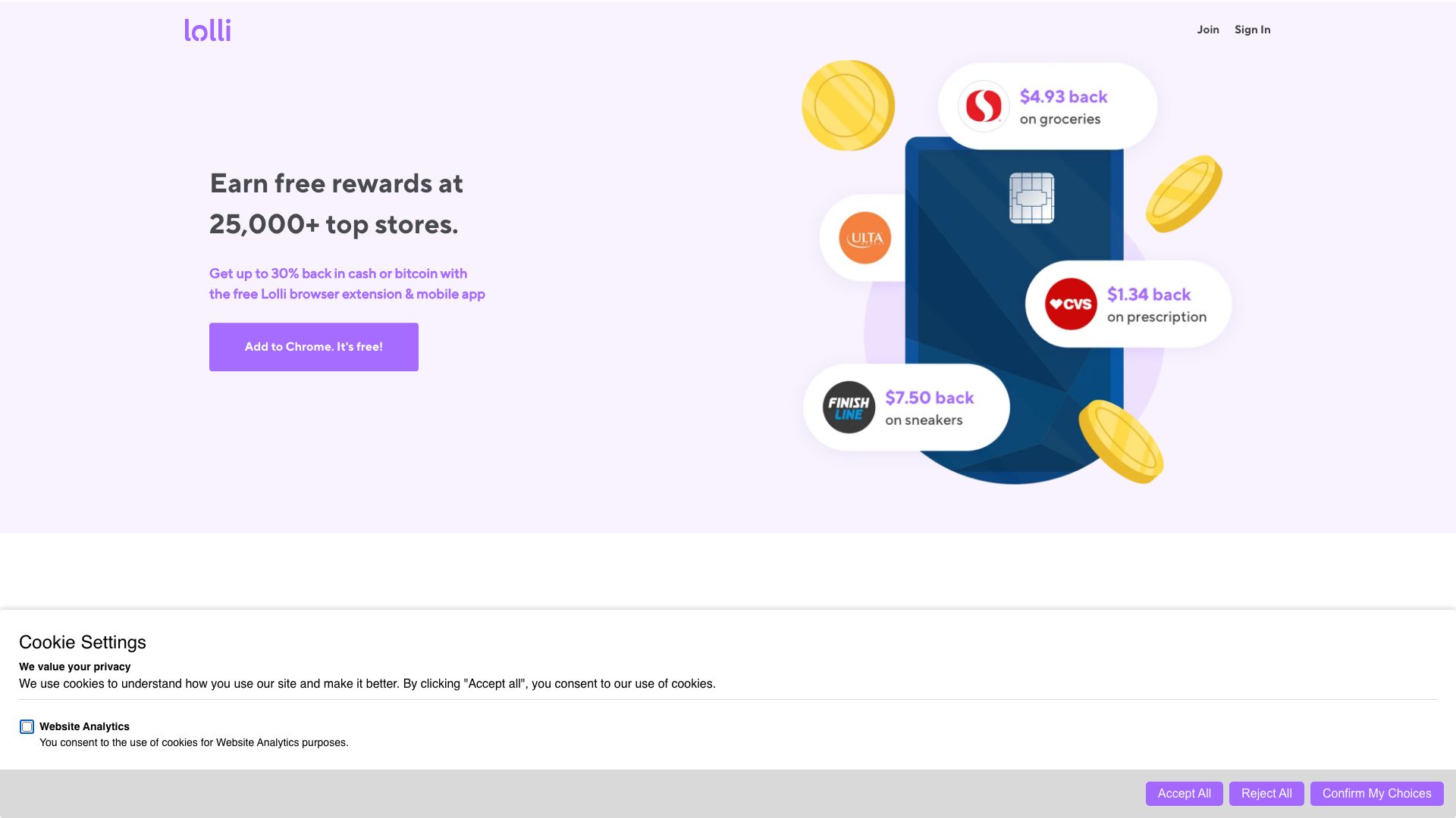 Screenshot of Lolli: Earn Bitcoin on Everyday Purchases
