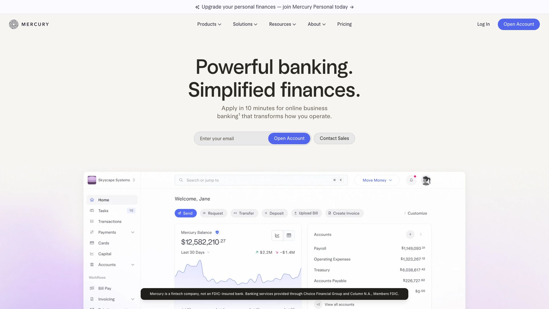 Screenshot of Mercury Bank