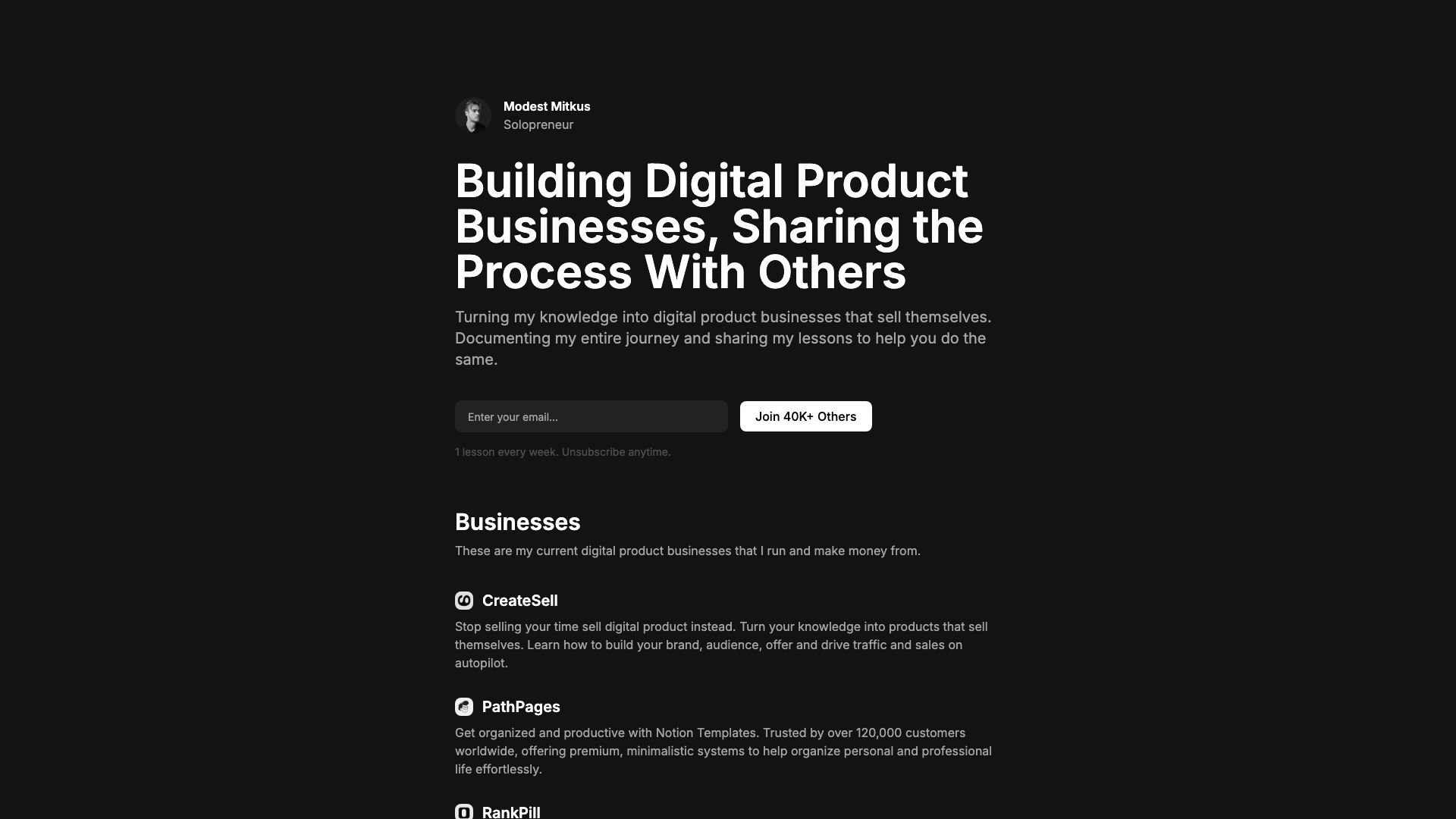 Screenshot of Modest Mitkus: Professional Photography Services