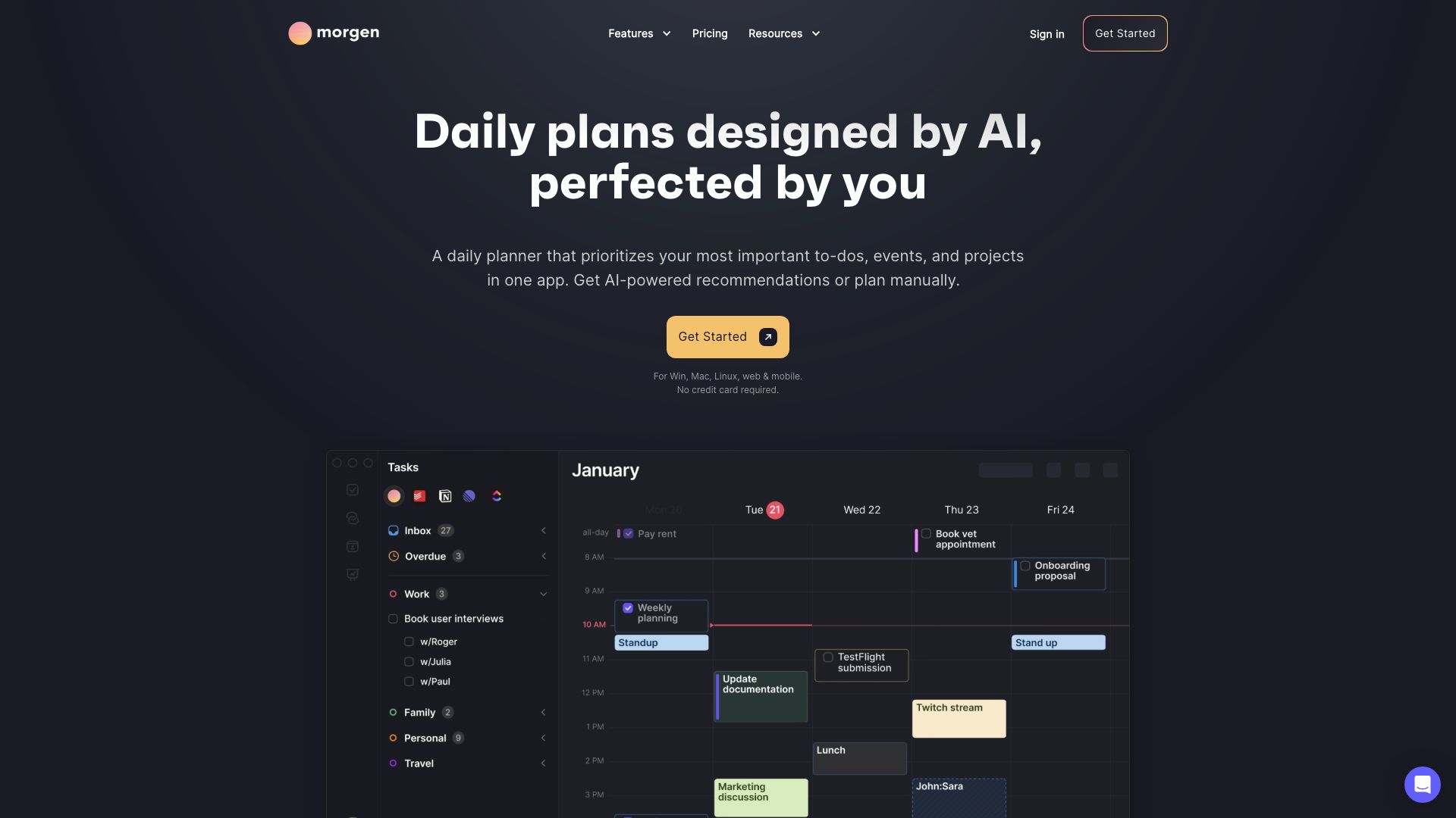 Screenshot of Morgen: Your Unified Productivity Hub
