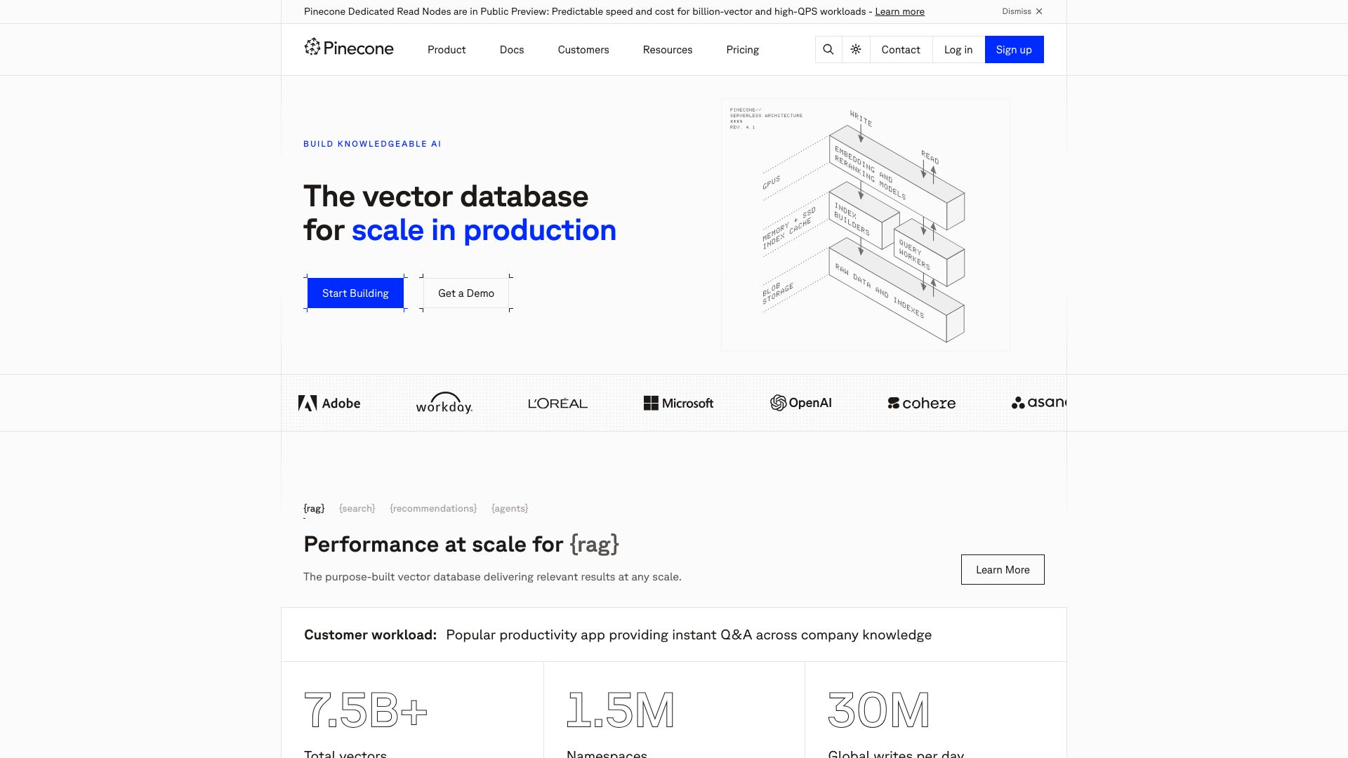 Screenshot of Pinecone: Vector Database for AI Applications