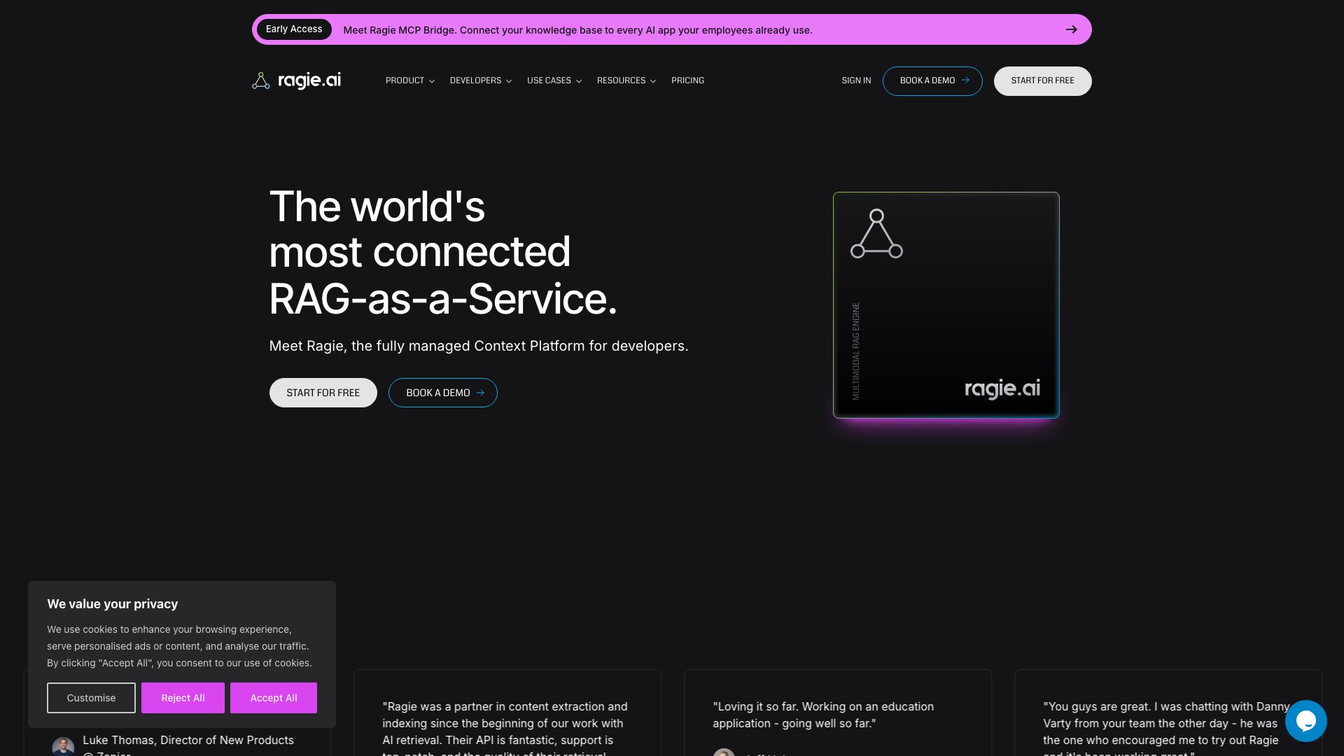 Screenshot of Ragie.ai: Your AI-Powered Content Creation Partner