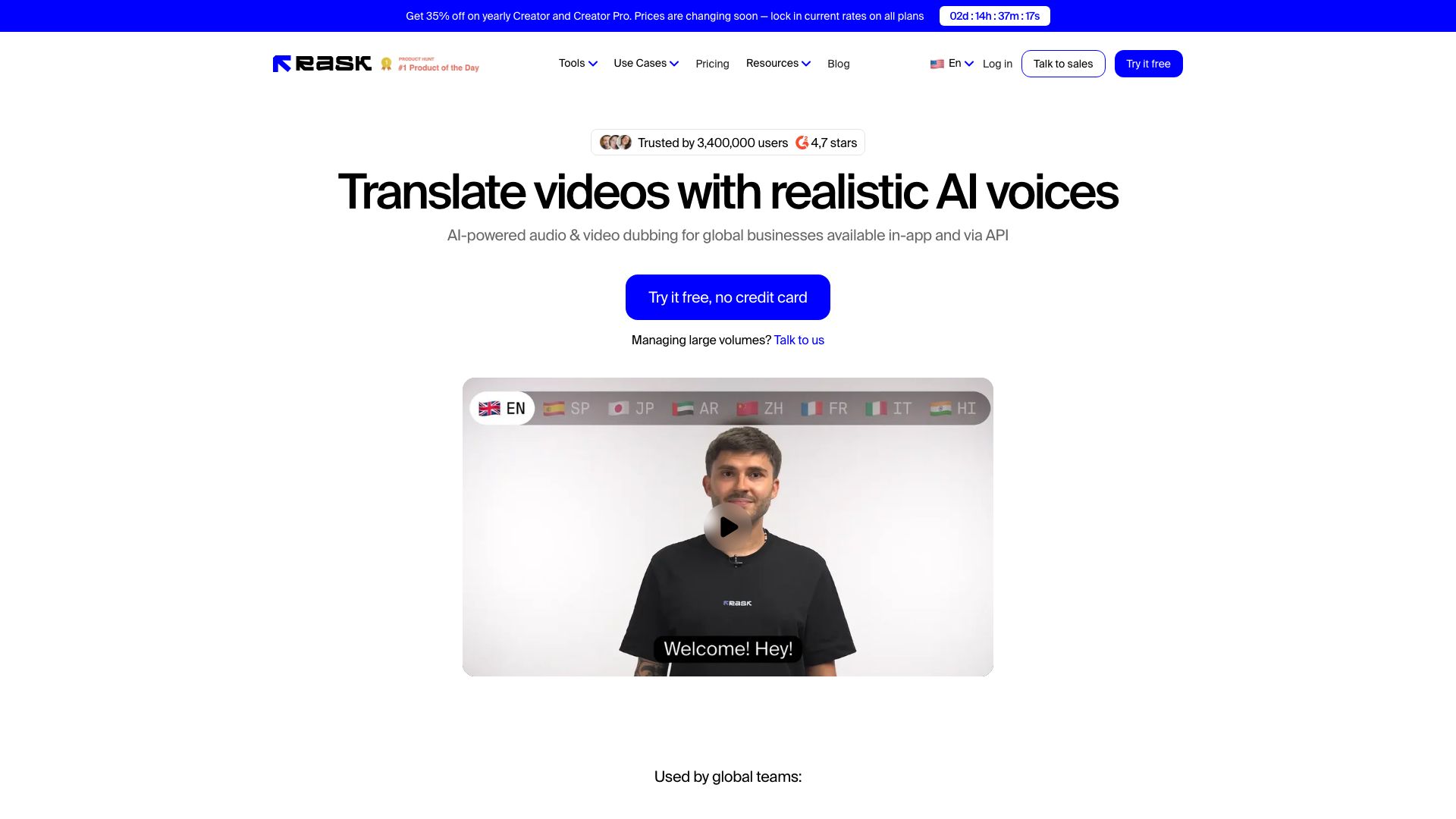 Screenshot of Rask.ai: Effortless AI Video Dubbing and Localization