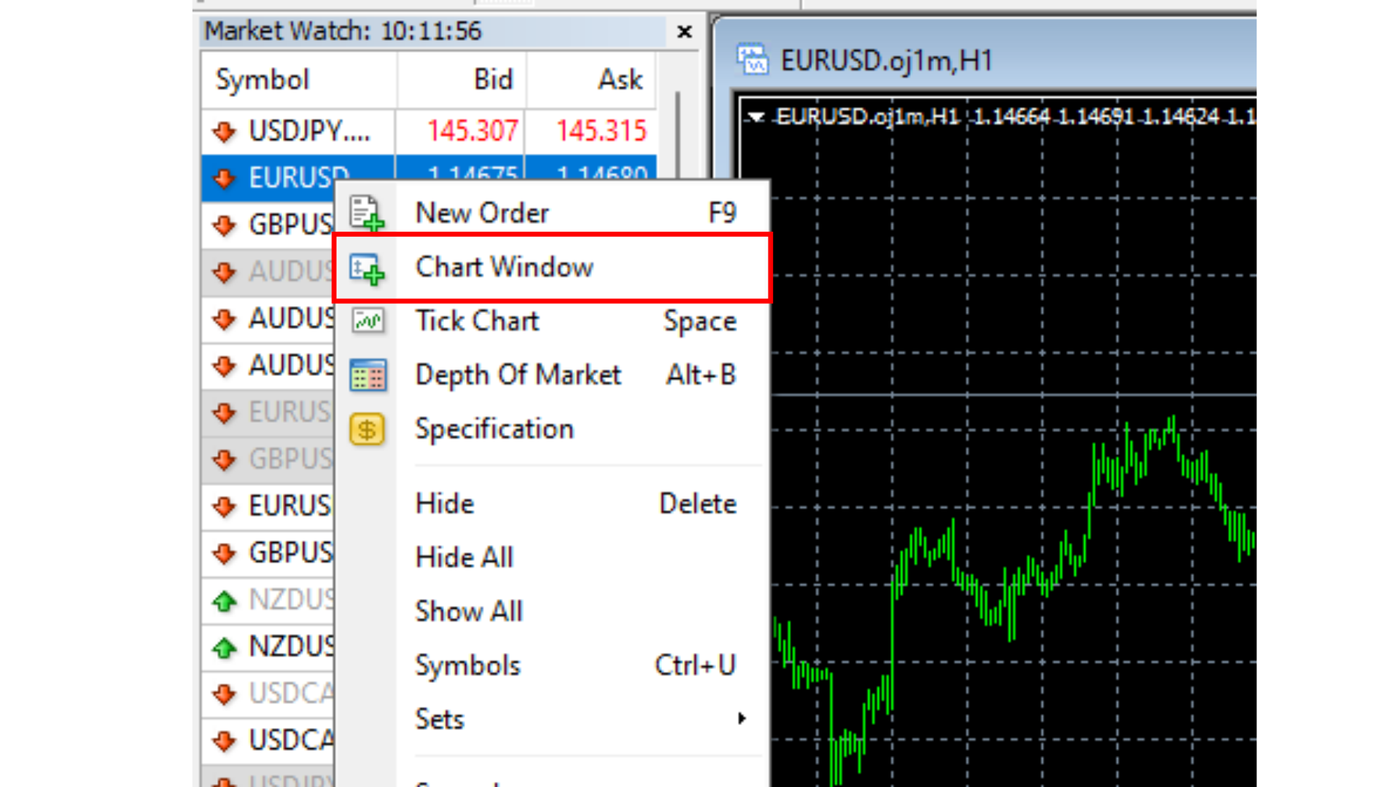 By right-clicking in Market Watch