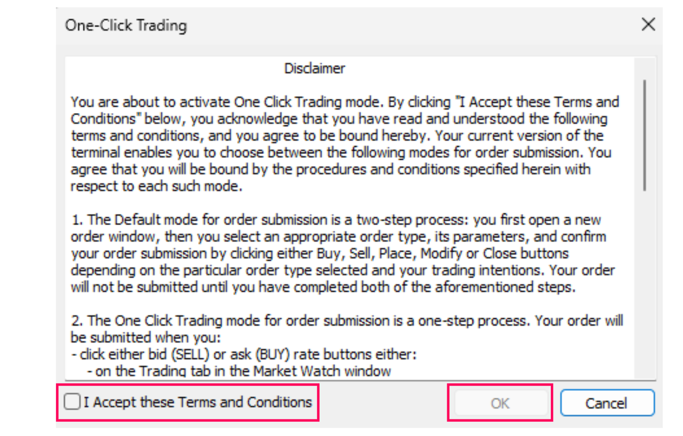 How to place a new order using one-click trading in MT4