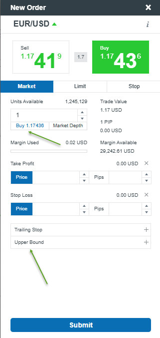 OANDA web new order window