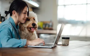 online shopping_Woman_Dog_Laptop