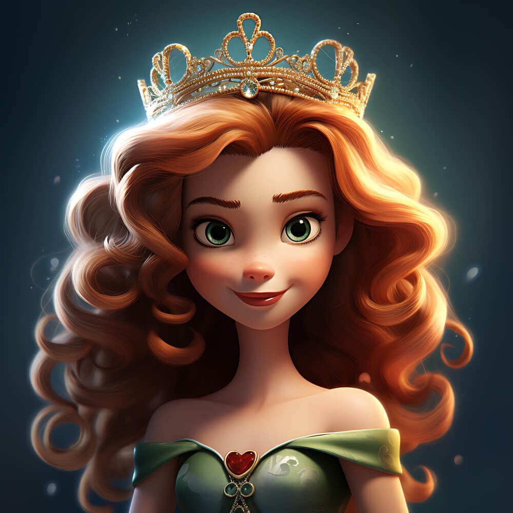 the queen from the Disney cartoon with the golden crown smiling