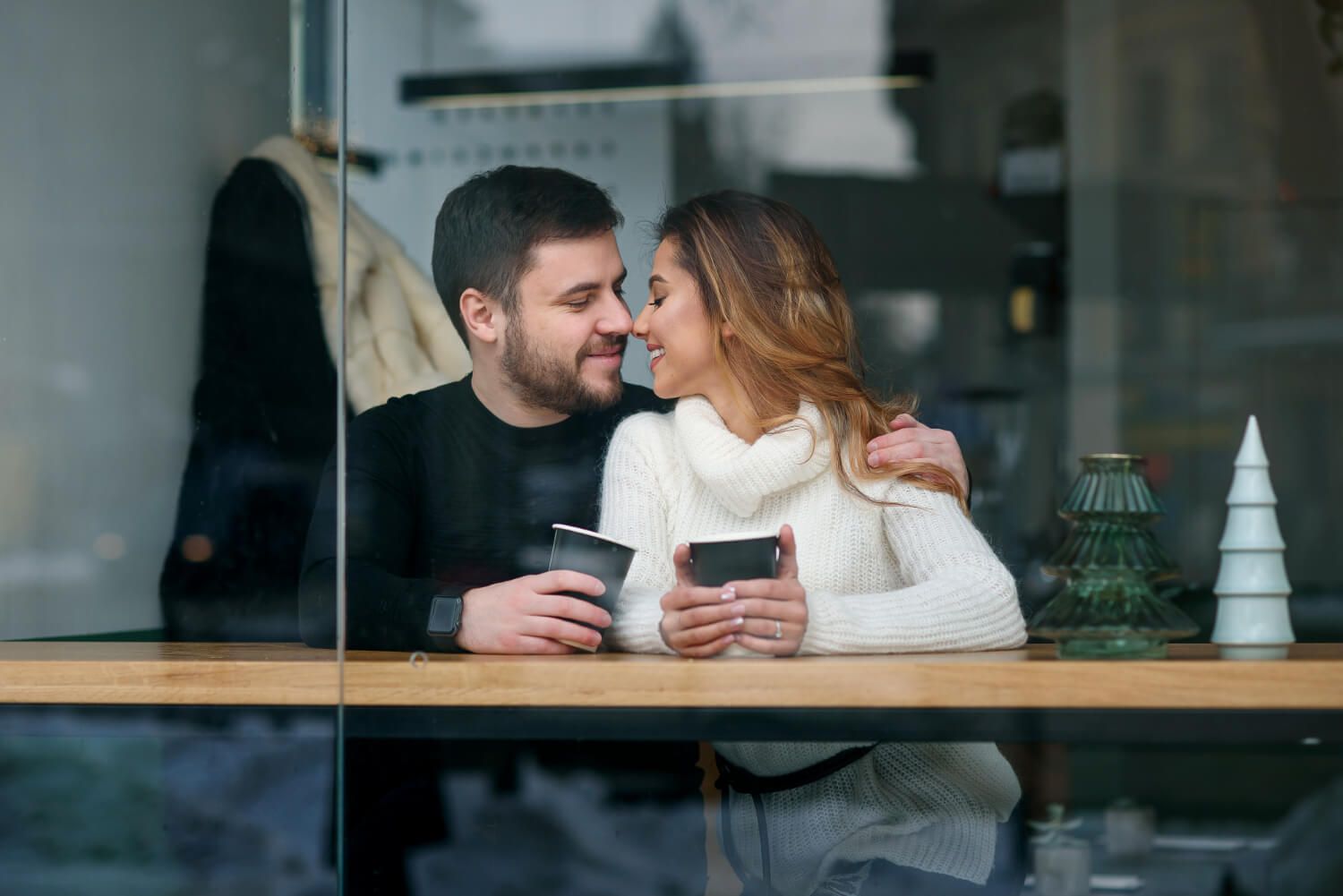 A couple sharing a romantic moment together