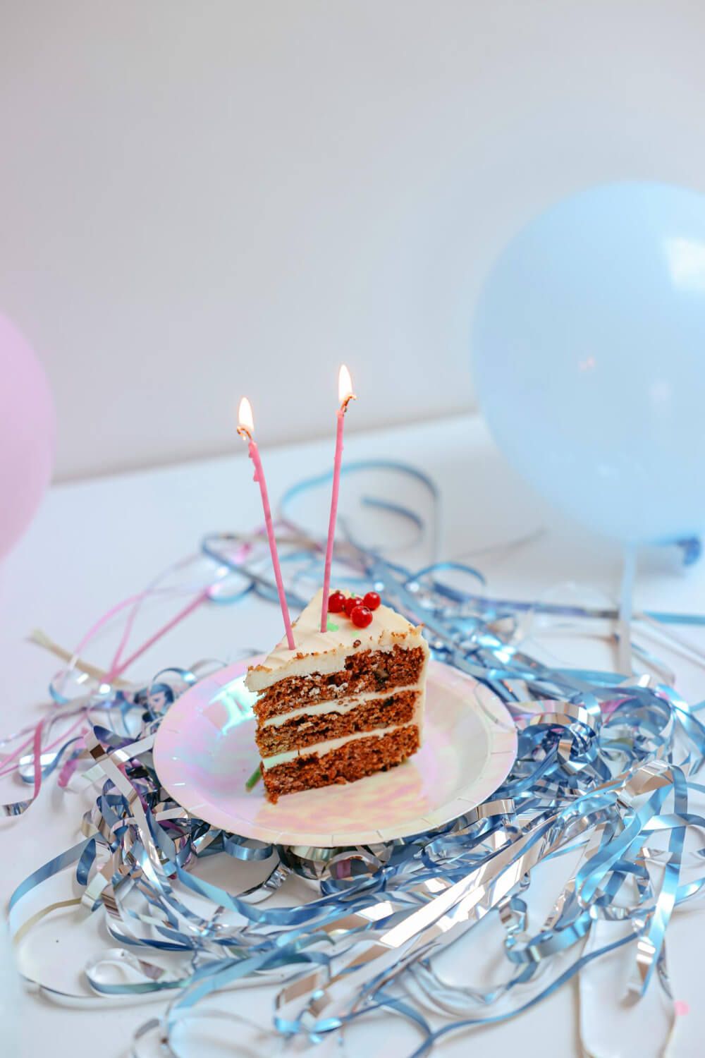 Delicious birthday cake with candles.