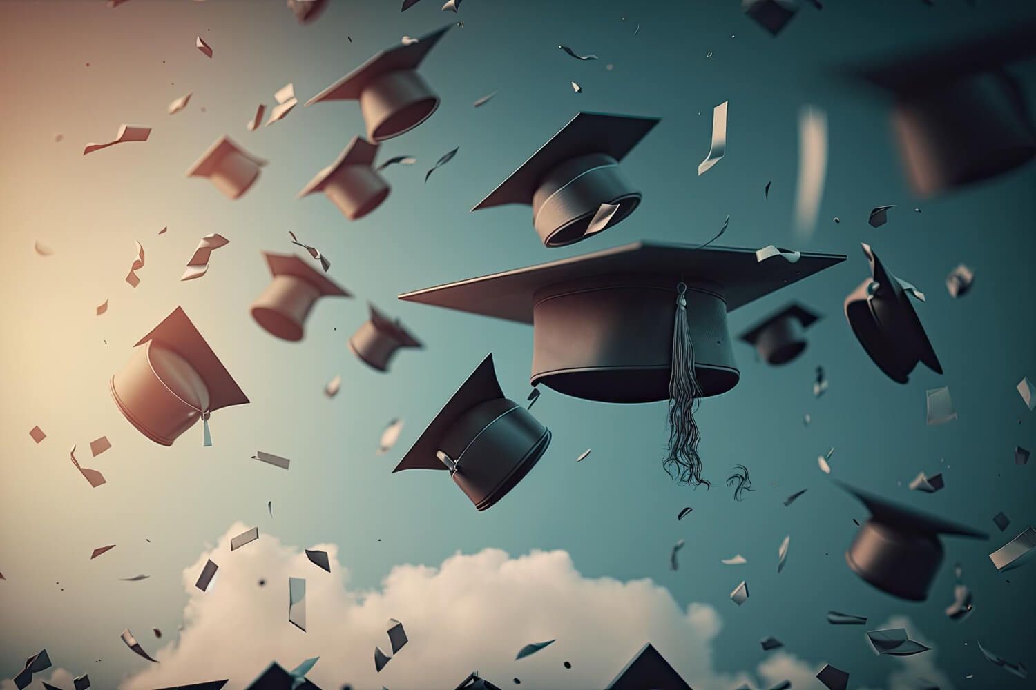Graduation cap thrown in the air