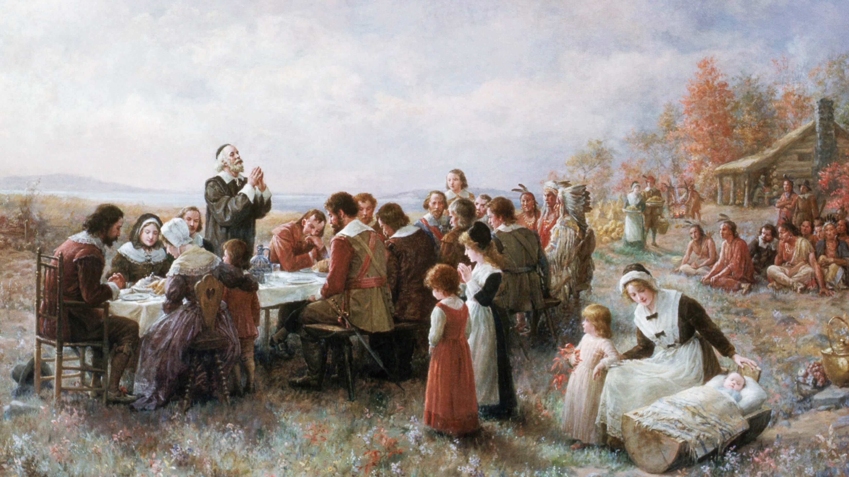 Historical depiction of the first Thanksgiving