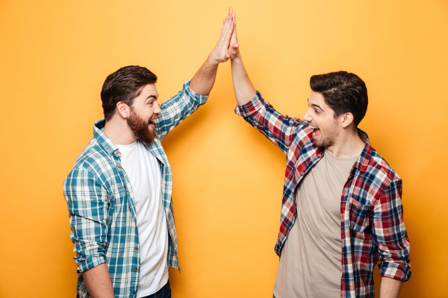 Two brothers giving each other a high-five