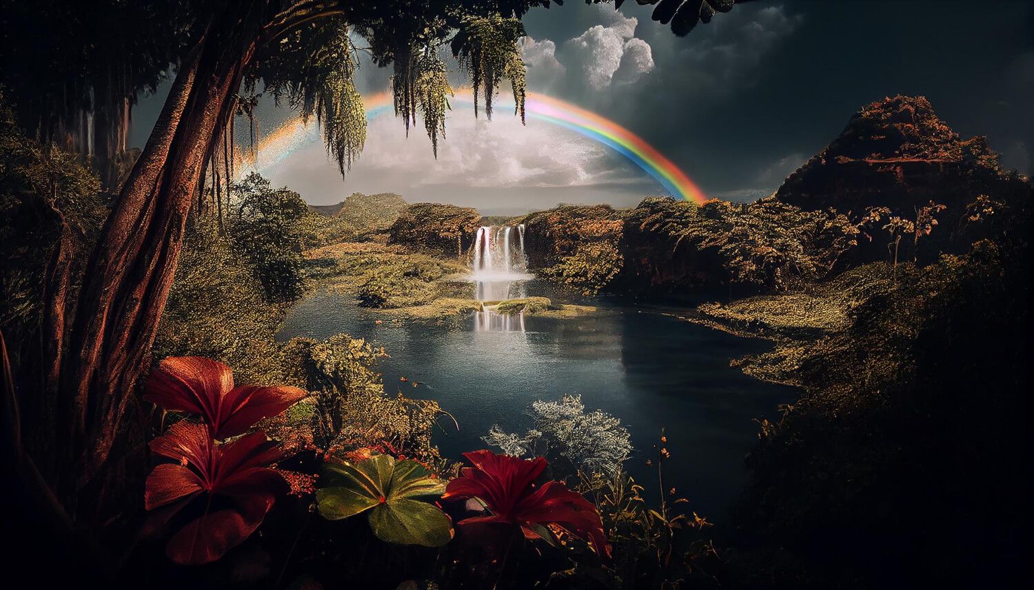 Vibrant glossy photo print of a rainbow and scenic landscape.jpg