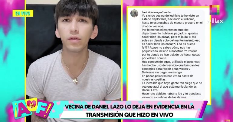 Vecina de Daniel Lazo lo deja en evidencia: "Has vivido hasta de nuestras costillas"