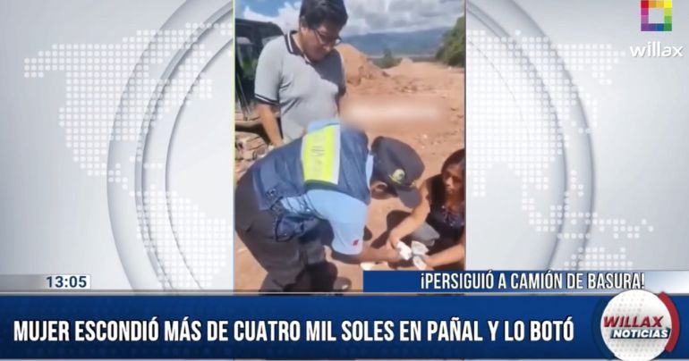 Junín: madre persigue a camión de basura para recuperar S/4 700 que escondió pañal y lo botó (VIDEO)