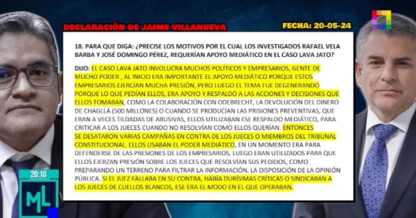 Rafael Vela y Domingo Pérez tenían "apoyo mediático" en caso Lava Jato, revela Jaime Villanueva