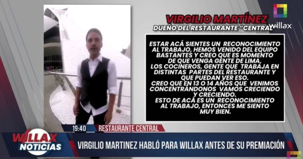Restaurante Central: Virgilio Martínez habla en exclusiva para Willax Noticias (VIDEO)
