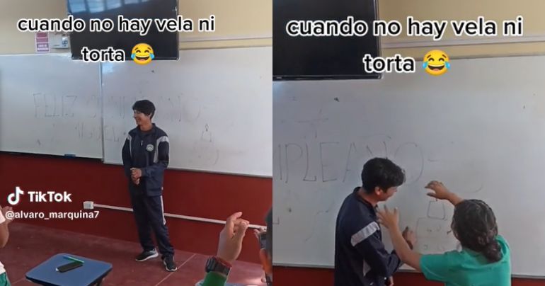 No tenían dinero para comprar una torta y dibujan una en la pizarra: "Detalles que nunca se olvidan"