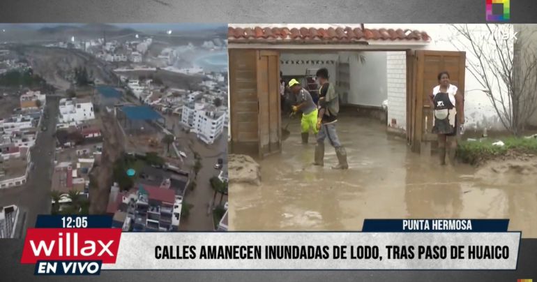 Calles de Punta Hermosa amanecieron inundadas de lodo tras paso de huaico