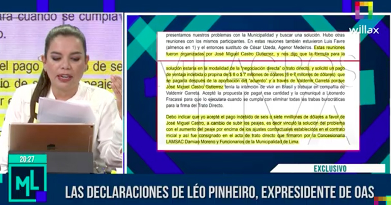 Caso Susana Villarán: Leo Pinheiro, expresidente de OAS, revela que aceptó pagar hasta 7 millones de dólares "a cambio de subir los peajes"