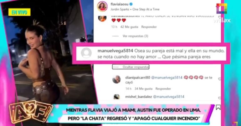 Flavia Laos a internauta que la criticó por no apoyar a Austin Palao tras operación: "Si no sabes, no des tu humilde opinión"