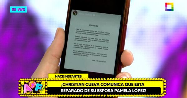 Portada: Christian Cueva anuncia que está separado de Pamela López: "Estamos intentando vivir con tranquilidad"