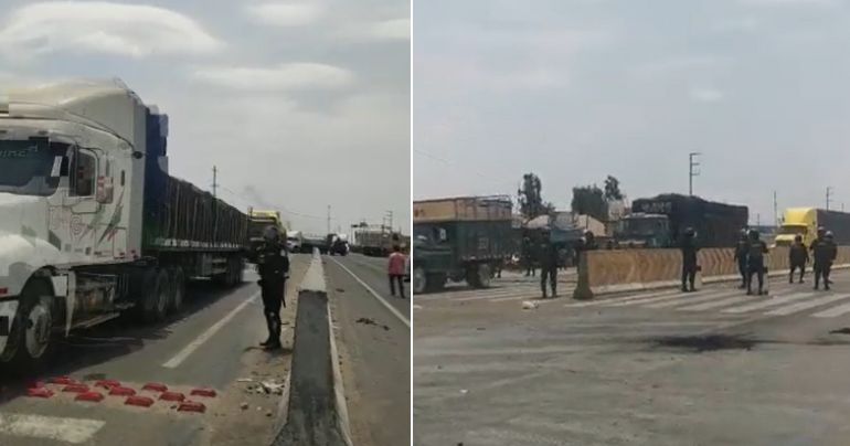 Ica: sin llegar a los enfrentamientos, policías y militares desbloquean la Panamericana Sur