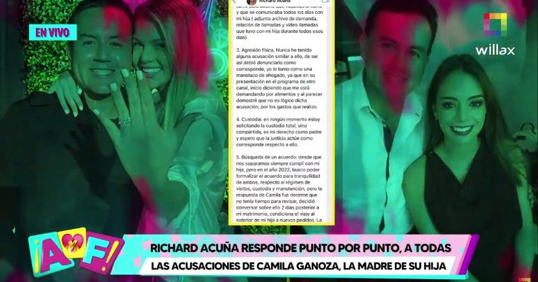 Richard Acuña tras ser acusado de agredir físicamente a Camila Ganoza: "Lo tomo como manotazos de ahogado"