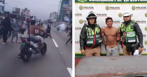 Supuesto hincha de Alianza Lima roba moto a policía en plena Vía Expresa