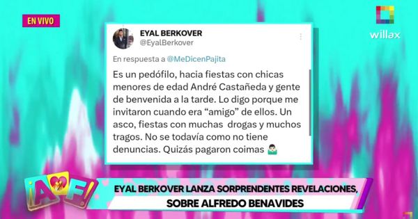 Eyal Berkover lanza terrible acusación contra Alfredo Benavides: "Es un pedófilo"