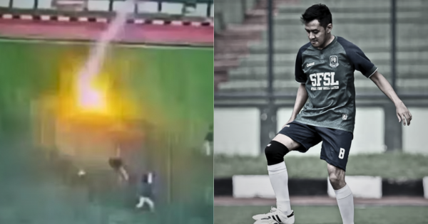 Indonesia: el momento en el que un futbolista es fulminado por violento rayo en pleno partido