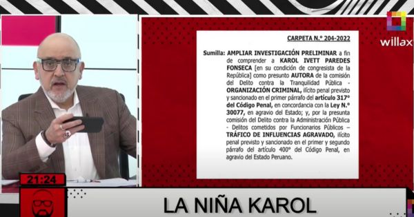 Fiscalía de la Nación investiga a Karol Paredes por organización criminal, informa Beto Ortiz