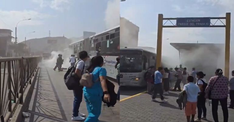 Bus del Metropolitano se incendió en la estación Parque del Trabajo obligando a los pasajeros a salir por las ventanas