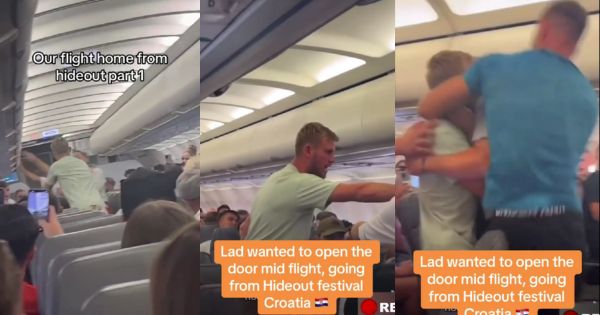 Hombre quiso abrir la puerta del avión y los pasajeros reaccionaron para detenerlo