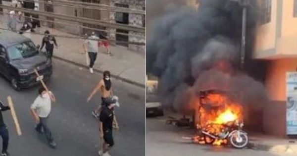 La Victoria: vecinos queman mototaxis de presuntos extorsionadores venezolanos