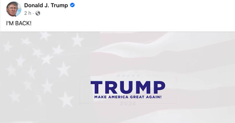 Donald Trump anuncia su regreso a la red social Facebook